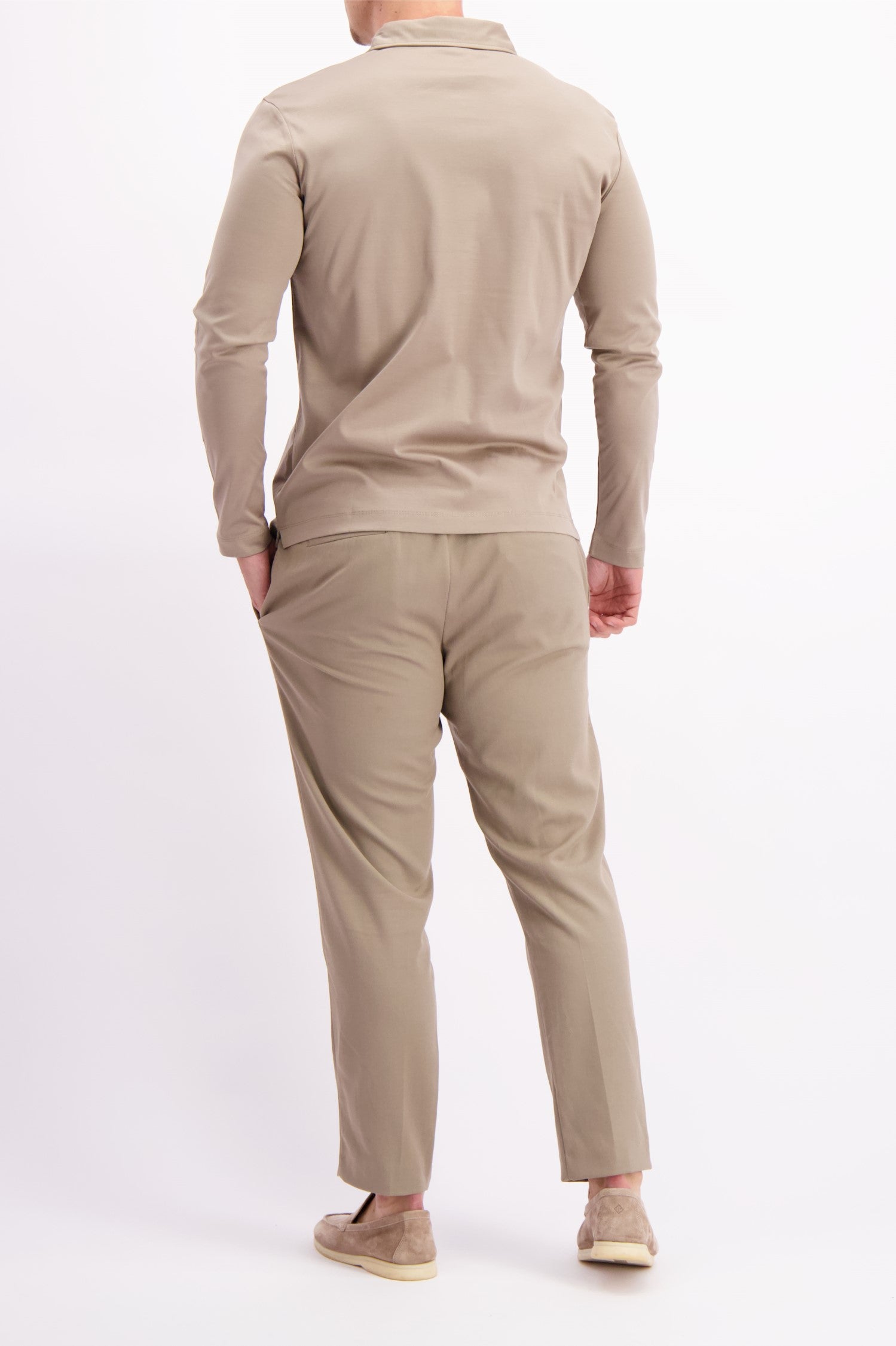 Les Brutes polo longsleeve taupe mercerised polo lange mouw taupe beige creme 
