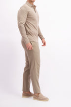 Les Brutes polo longsleeve taupe mercerised polo lange mouw taupe beige creme 