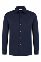 Luxury mercerised shirt in Navy from Les Brutes for men. Crafted with double mercerised supima cotton for smart ocassions