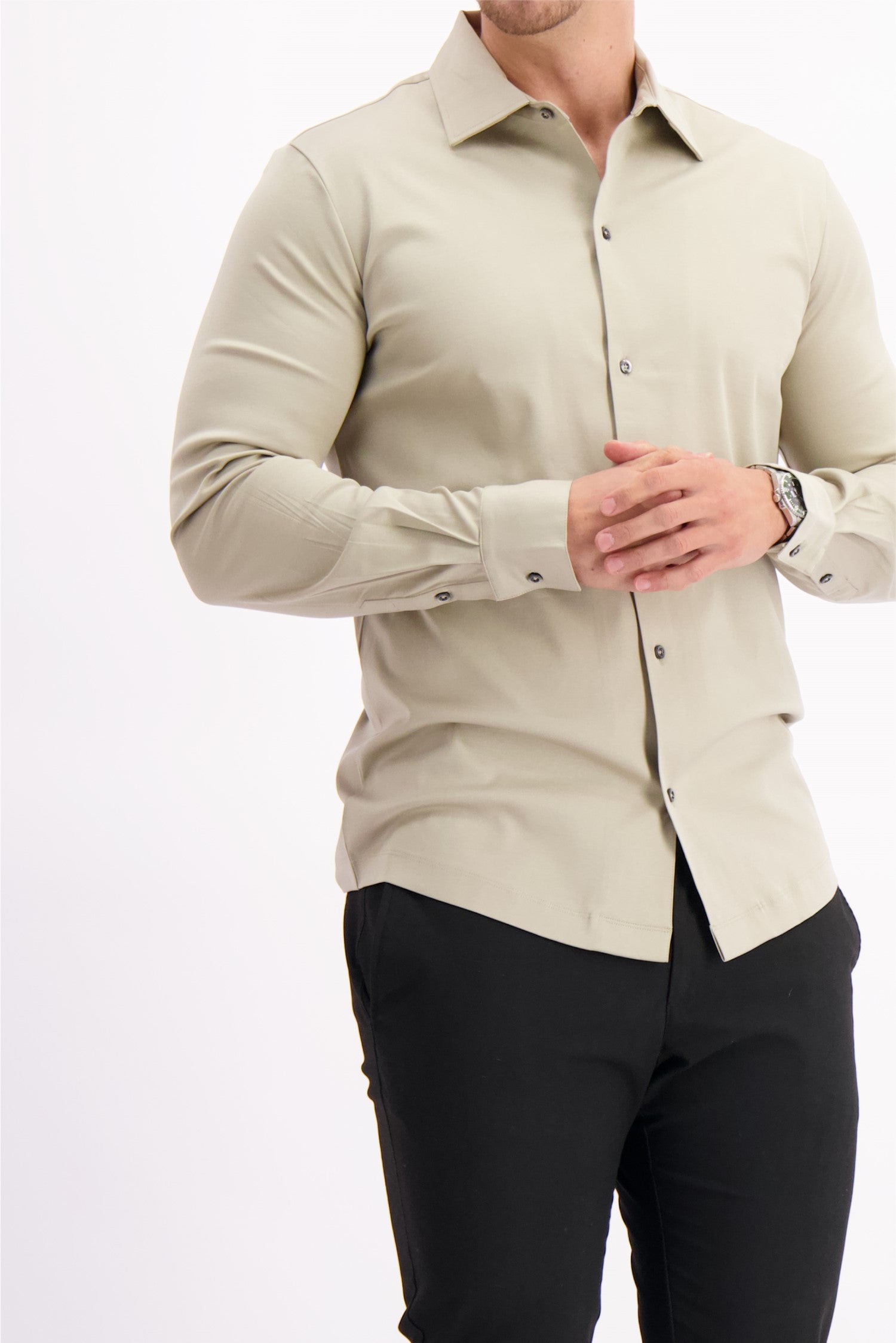 Les Brutes shirt beige mercerised overhemd taupe beige mercerised