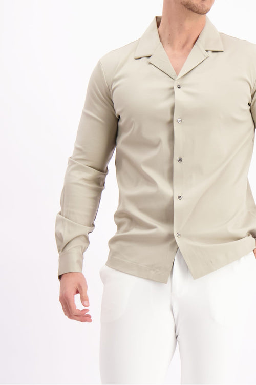 Les Brutes overhemd beige shirt in creme cuban collar mercerised shirt glans overhemd
