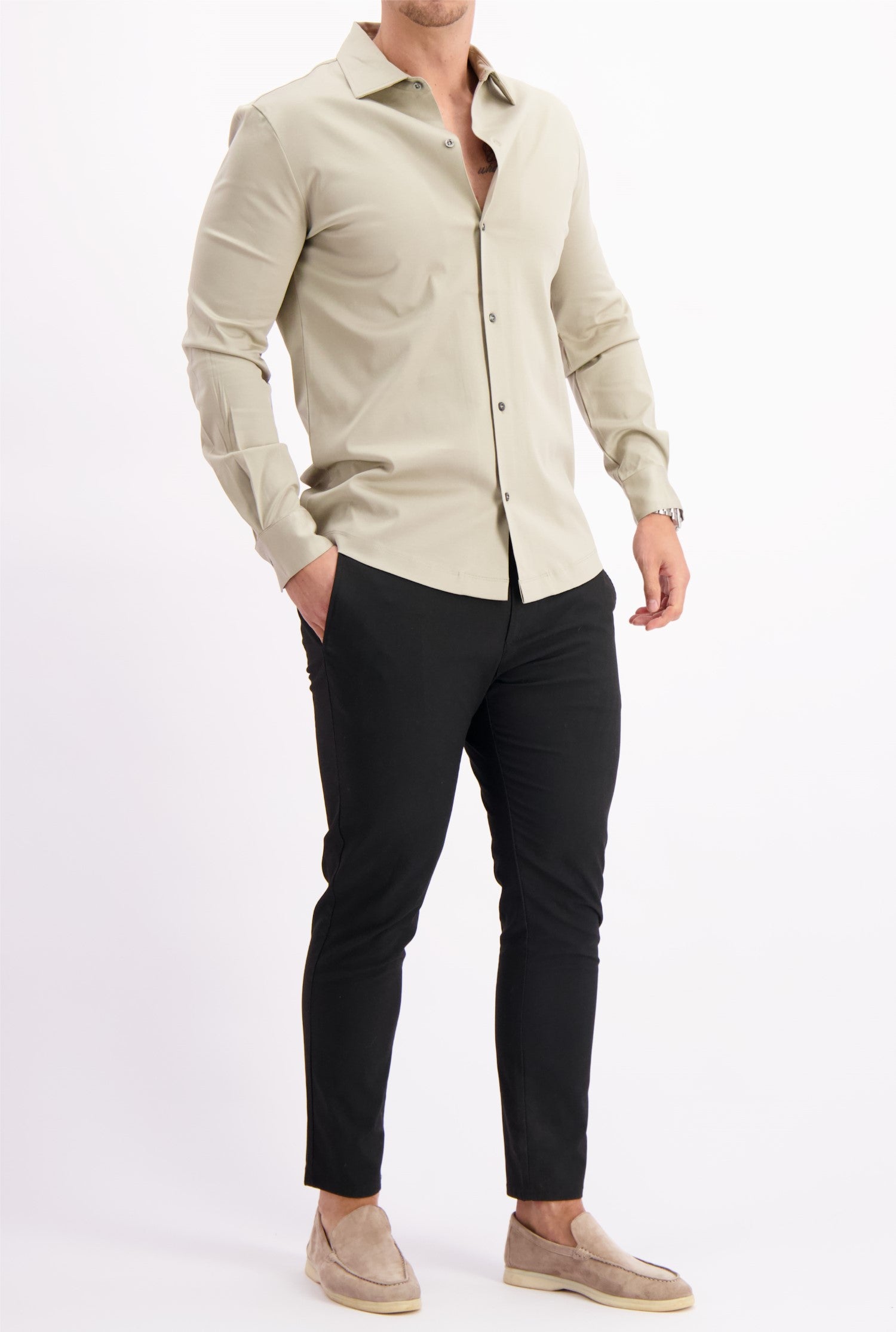 Les Brutes shirt beige mercerised overhemd taupe beige mercerised