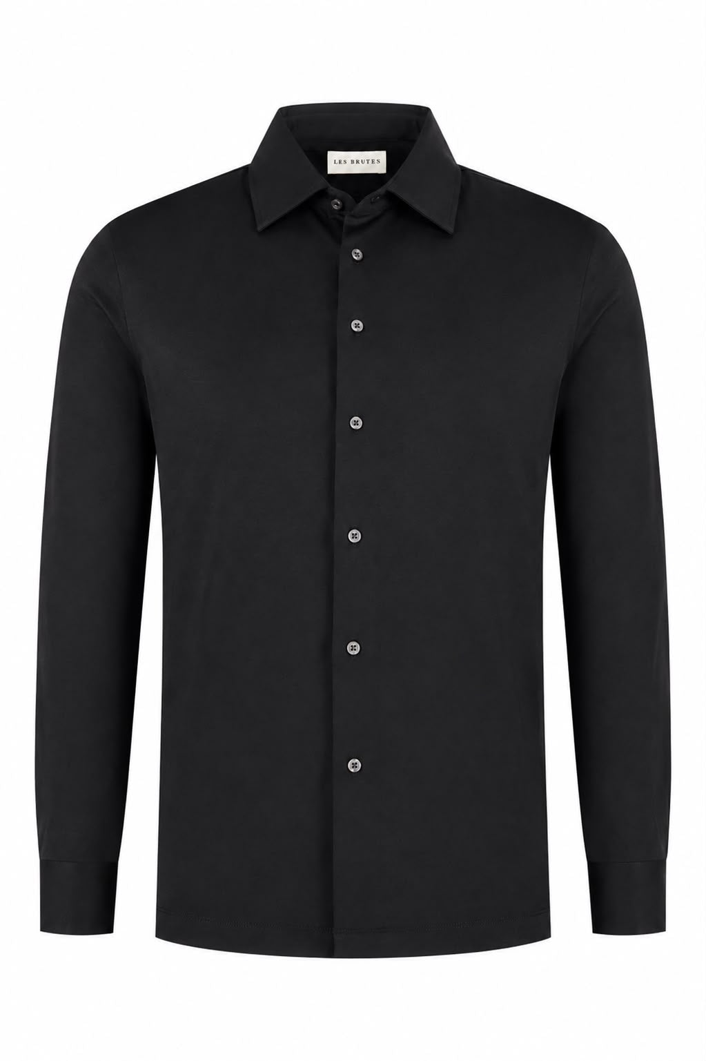 Luxury mercerised shirt in black from Les Brutes for men. Crafted with double mercerised supima cotton for smart ocassions
