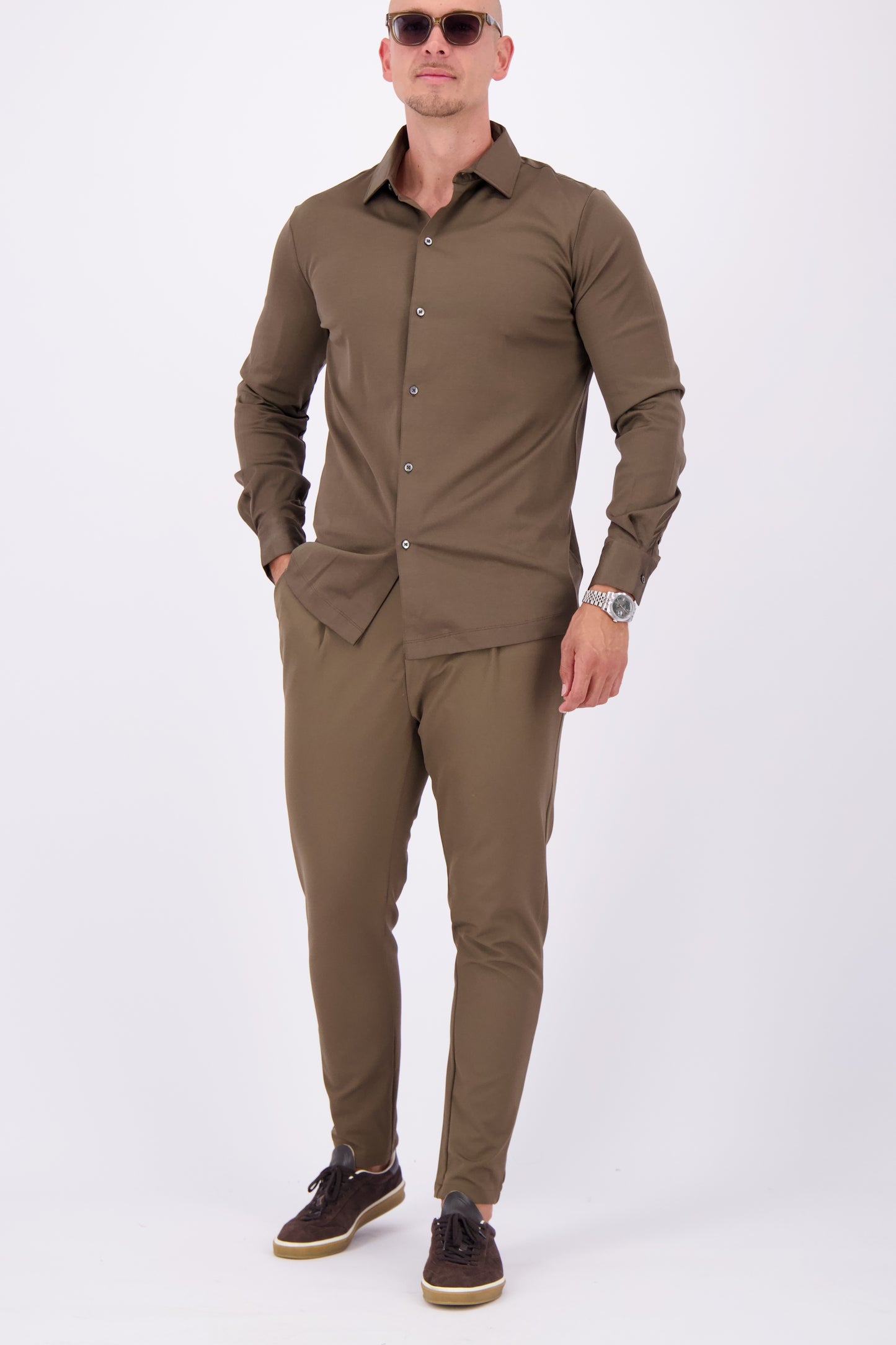 Les Brutes mercerised classic shirt coffee brown formal shirt overhemd bruin donkerbruin