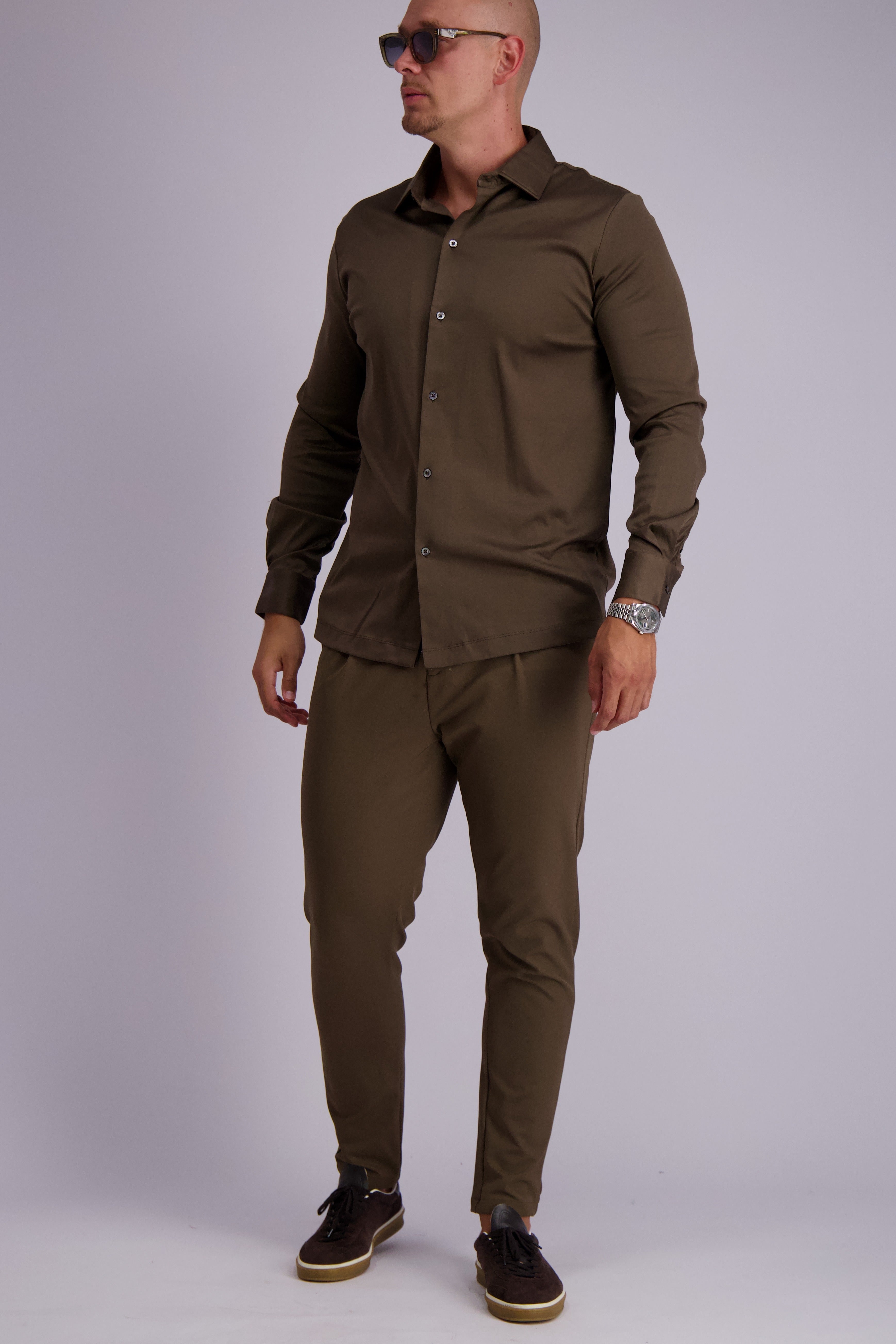 Les Brutes mercerised classic shirt coffee brown formal shirt overhemd bruin donkerbruin