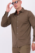 Les Brutes mercerised classic shirt coffee brown formal shirt overhemd bruin donkerbruin