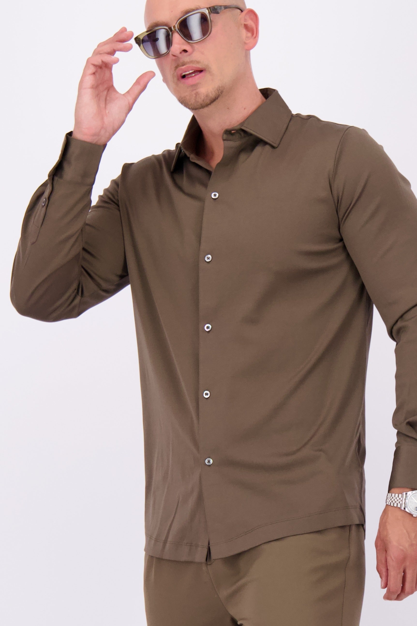 Les Brutes mercerised classic shirt coffee brown formal shirt overhemd bruin donkerbruin