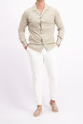 Les Brutes overhemd beige shirt in creme cuban collar mercerised shirt glans overhemd