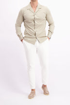 Les Brutes overhemd beige shirt in creme cuban collar mercerised shirt glans overhemd