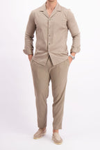 Les Brutes overhemd taupe shirt in taupe cuban collar mercerised shirt glans overhemd