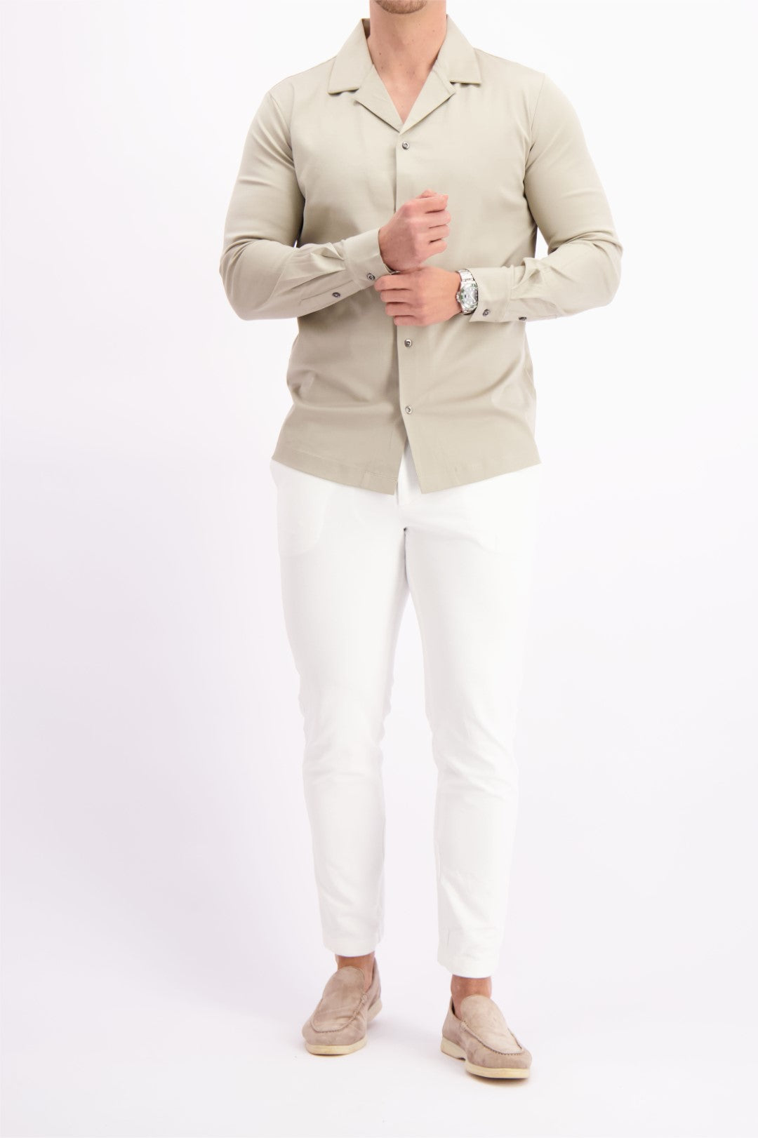 Les Brutes overhemd beige shirt in creme cuban collar mercerised shirt glans overhemd