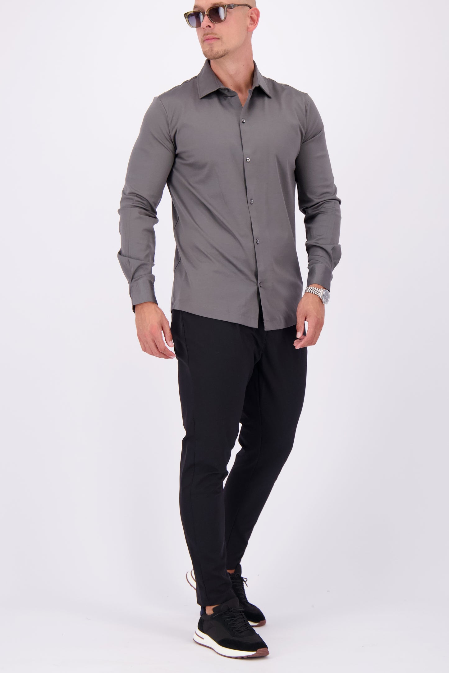 Les Brutes mercerised shirt dark grey formal shirt overhemd donkergrijs