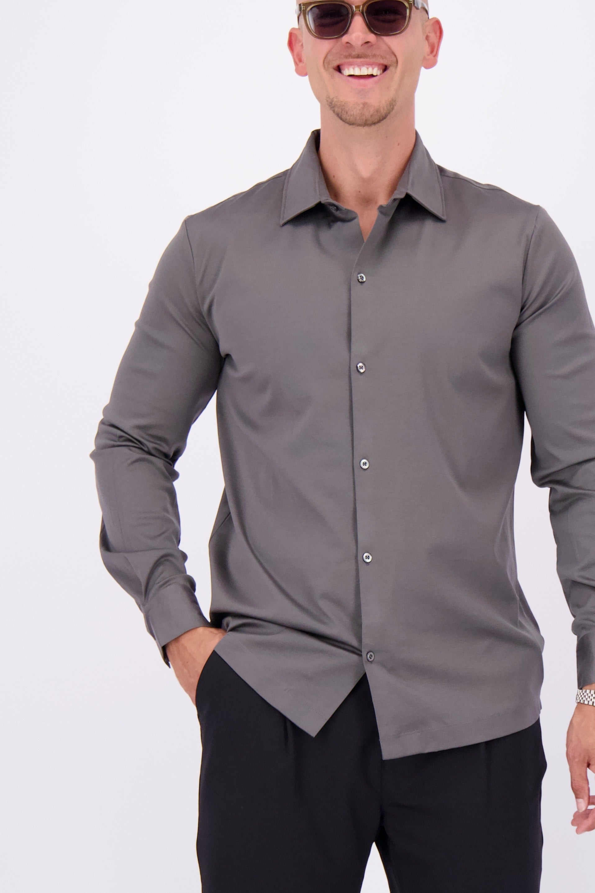 Les Brutes mercerised shirt dark grey formal shirt overhemd donkergrijs