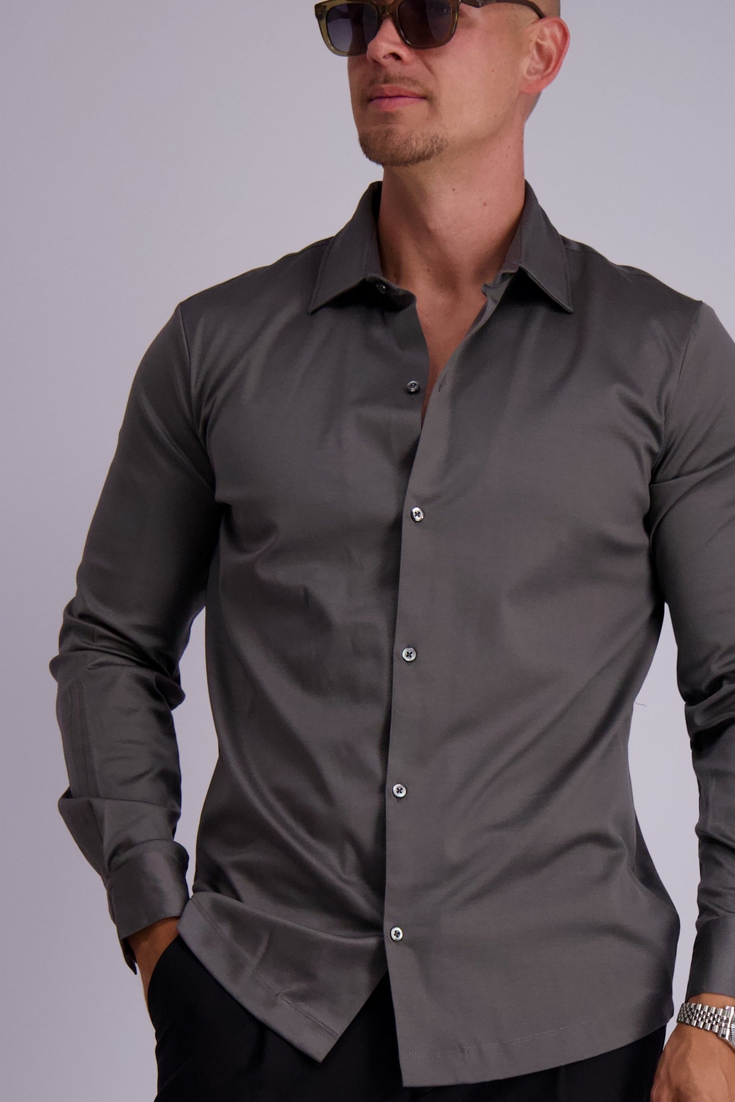 Les Brutes mercerised shirt dark grey formal shirt overhemd donkergrijs