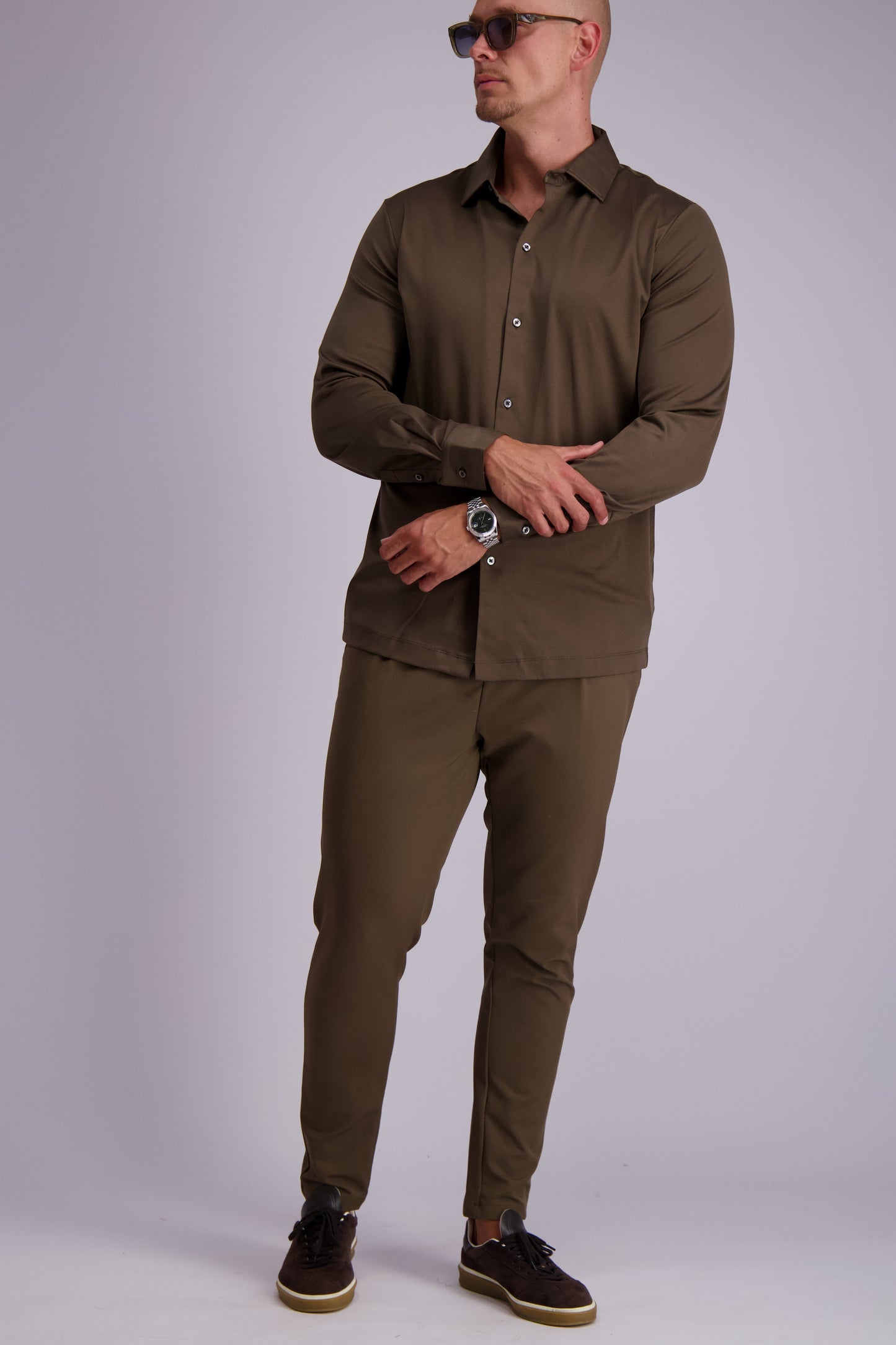 Les Brutes mercerised classic shirt coffee brown formal shirt overhemd bruin donkerbruin