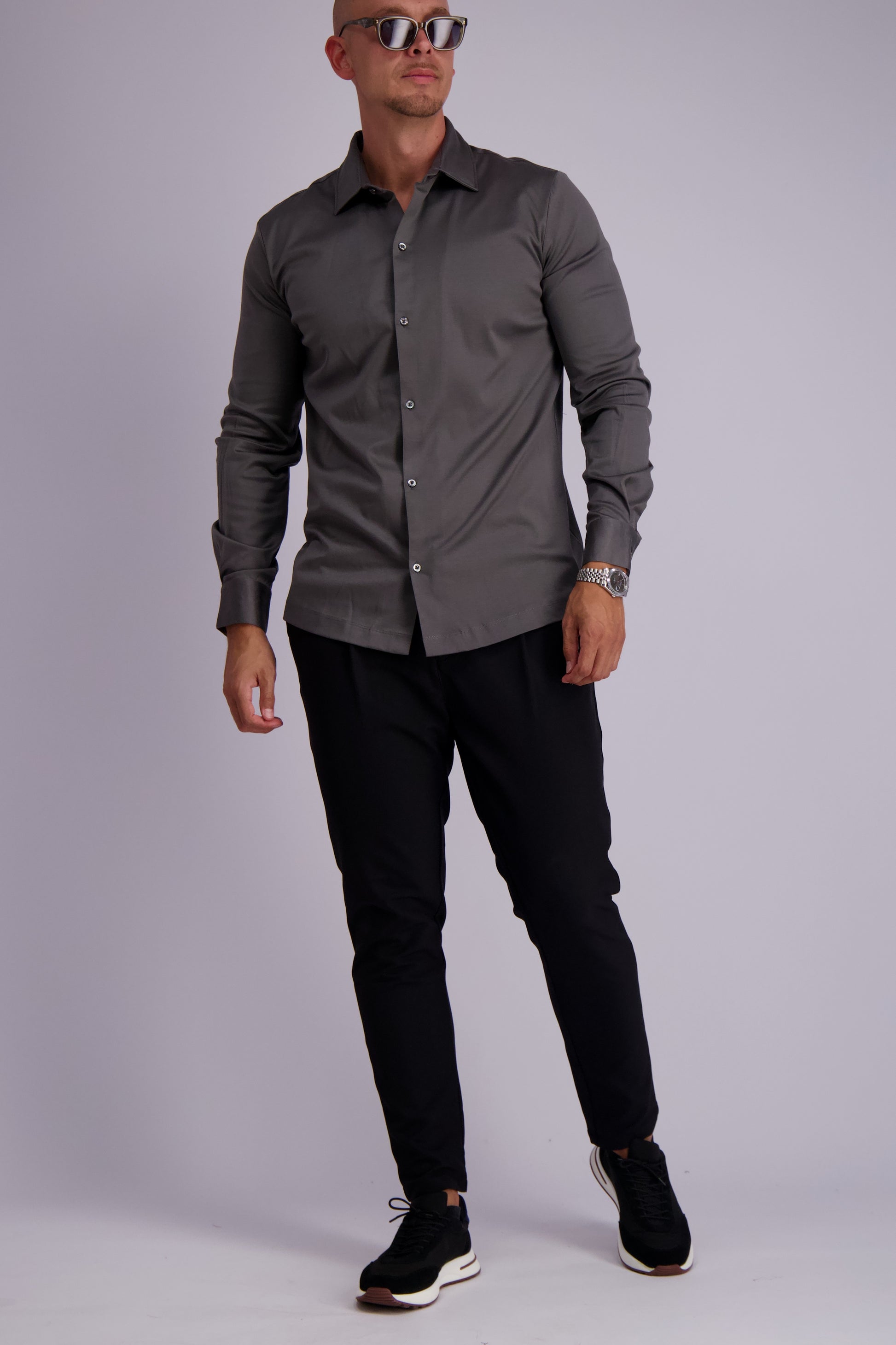 Les Brutes mercerised shirt dark grey formal shirt overhemd donkergrijs
