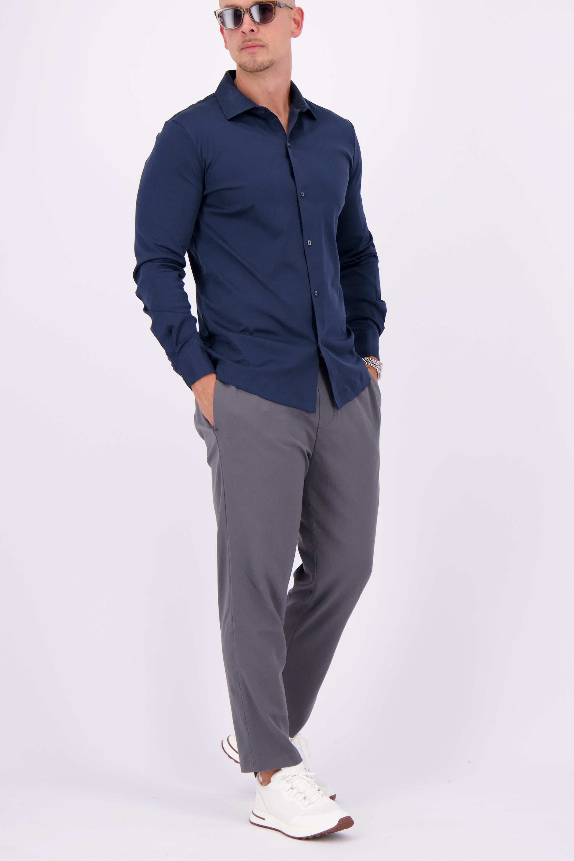 Les Brutes mercerised shirt dark blue navy formal shirt overhemd donkerblauw marine blauw
