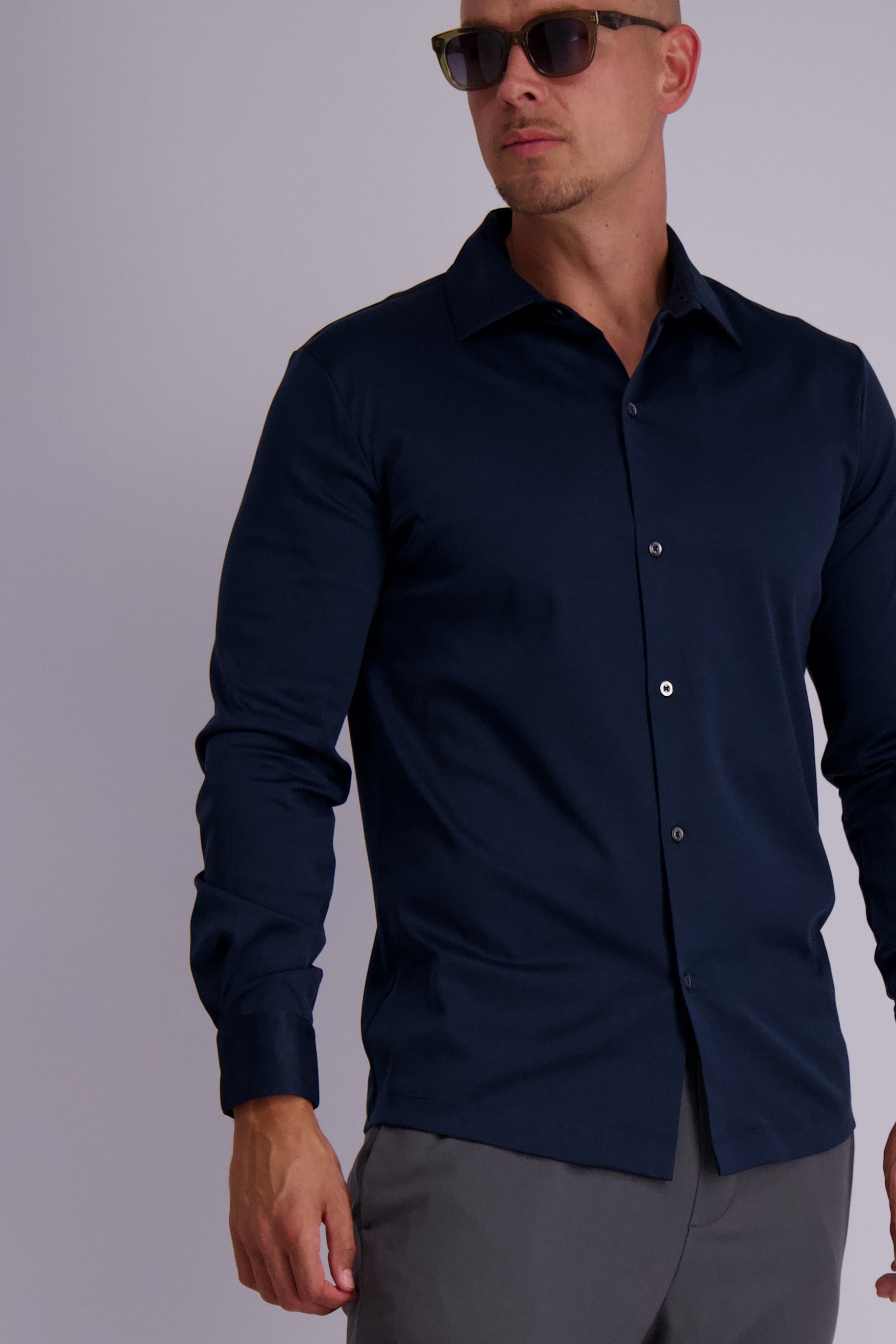 Les Brutes mercerised shirt dark blue navy formal shirt overhemd donkerblauw marine blauw
