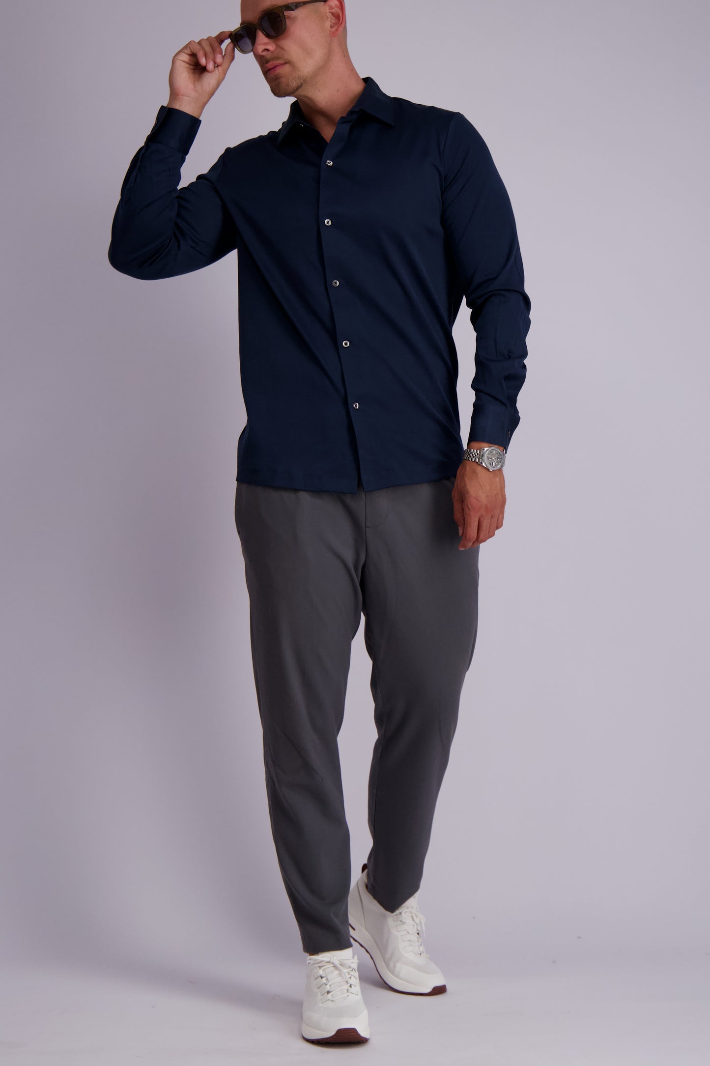 Les Brutes mercerised shirt dark blue navy formal shirt overhemd donkerblauw marine blauw