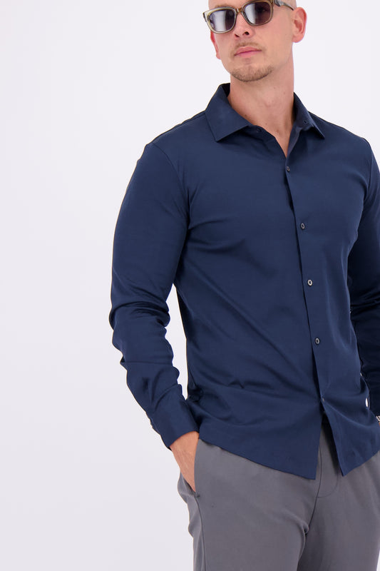 Les Brutes mercerised shirt dark blue navy formal shirt overhemd donkerblauw marine blauw