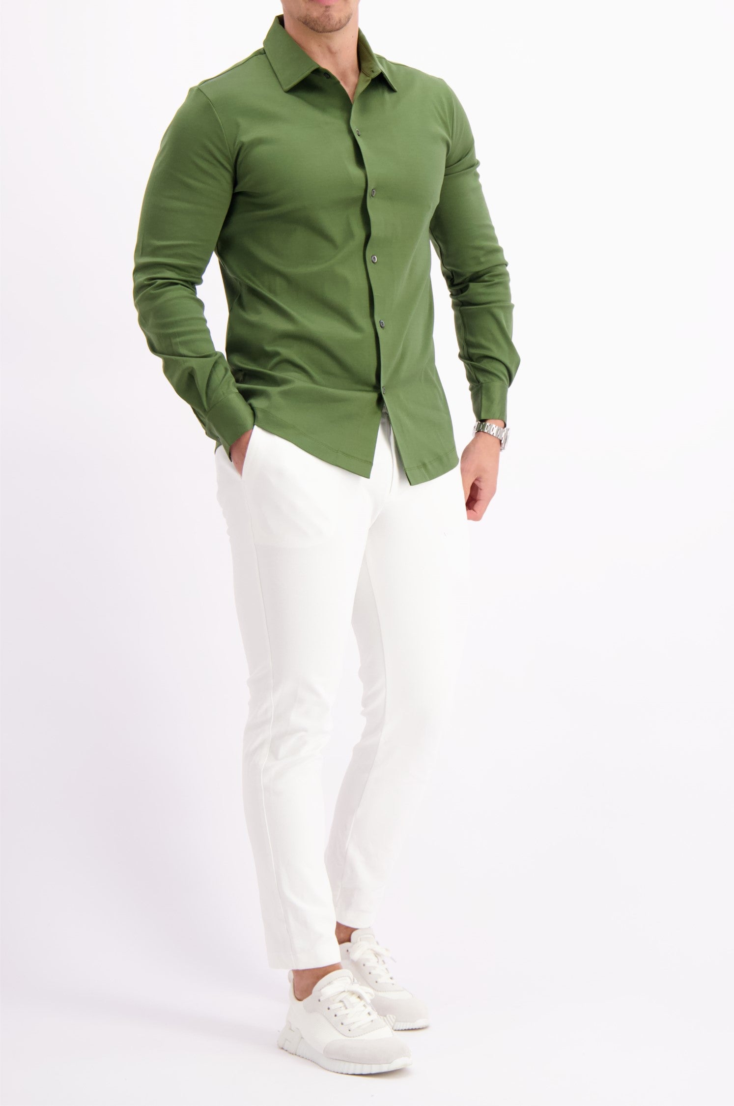Les Brutes shirt green mercerised overhemd groen army mercerised
