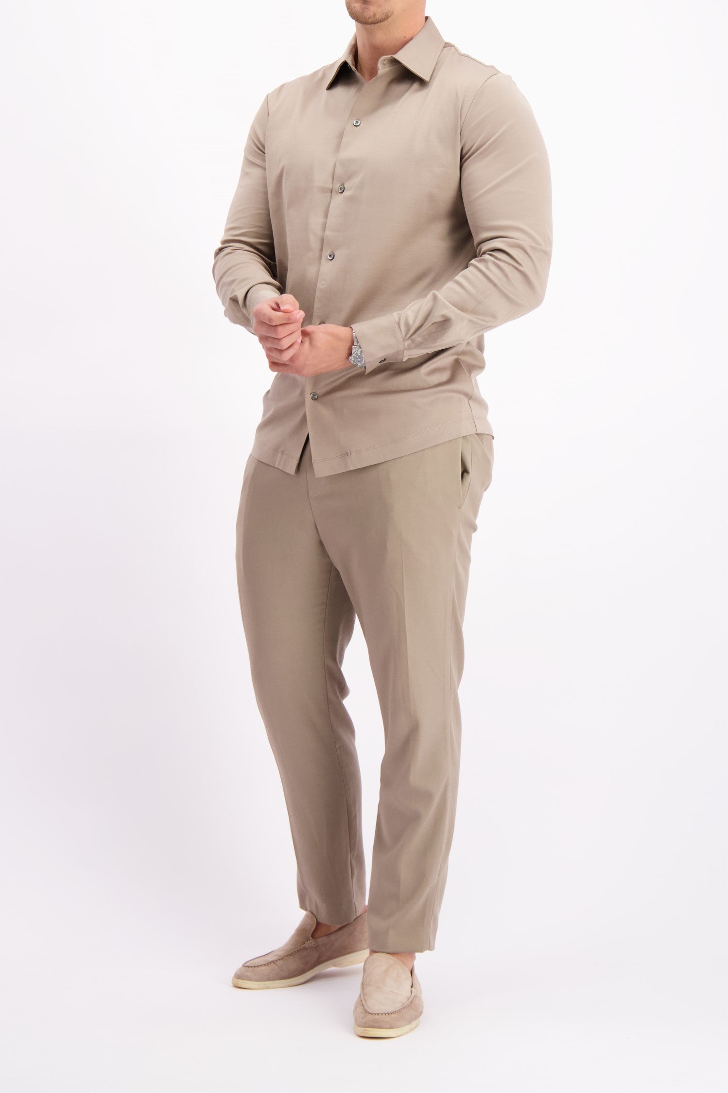 Les Brutes shirt taupe mercerised overhemd taupe beige mercerised