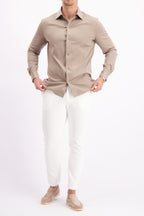 Les Brutes shirt taupe mercerised overhemd taupe beige mercerised