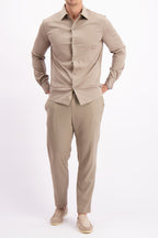Les Brutes shirt taupe mercerised overhemd taupe beige mercerised