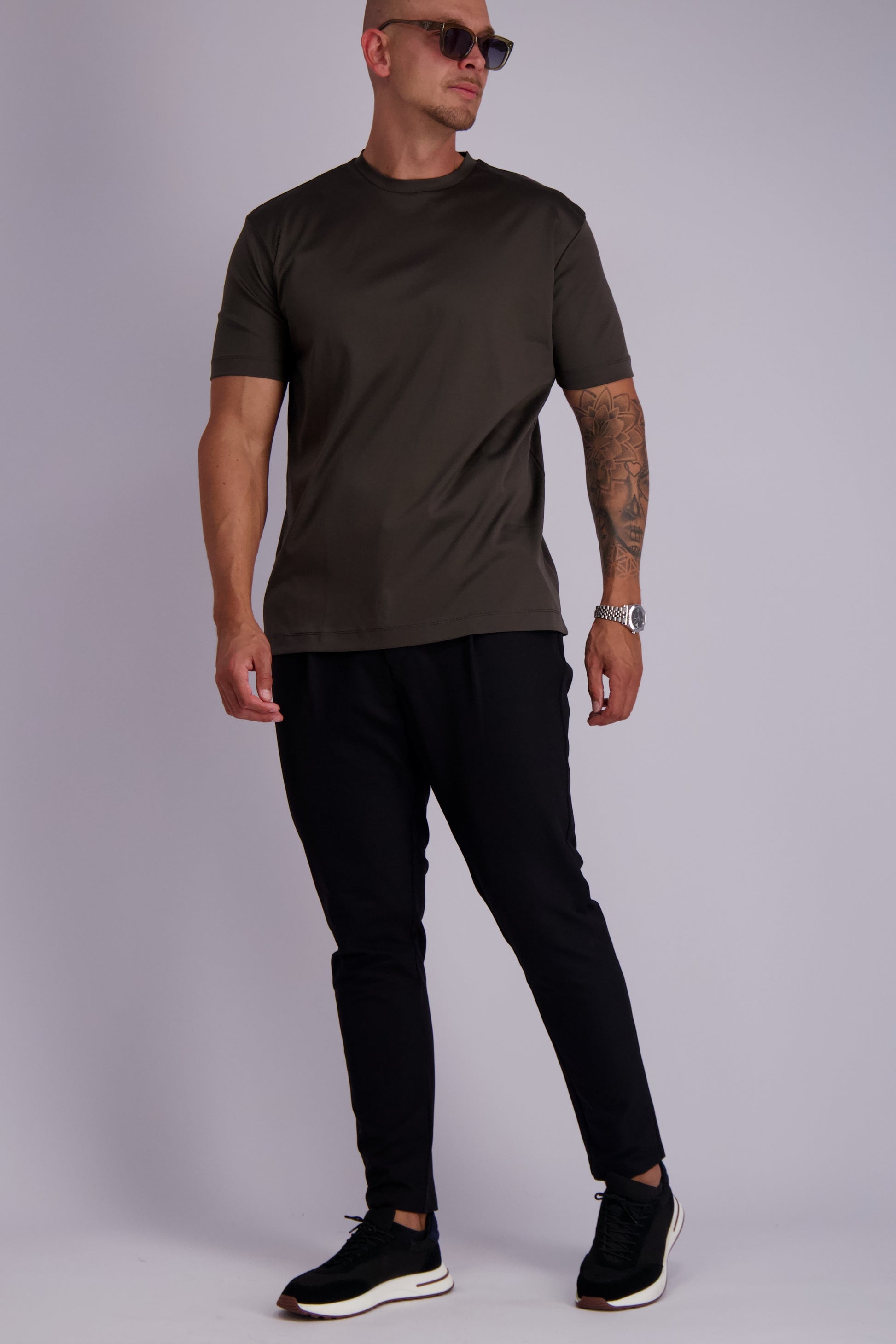 Les Brutes mercerised t-shirt donkergroen glans t-shirt