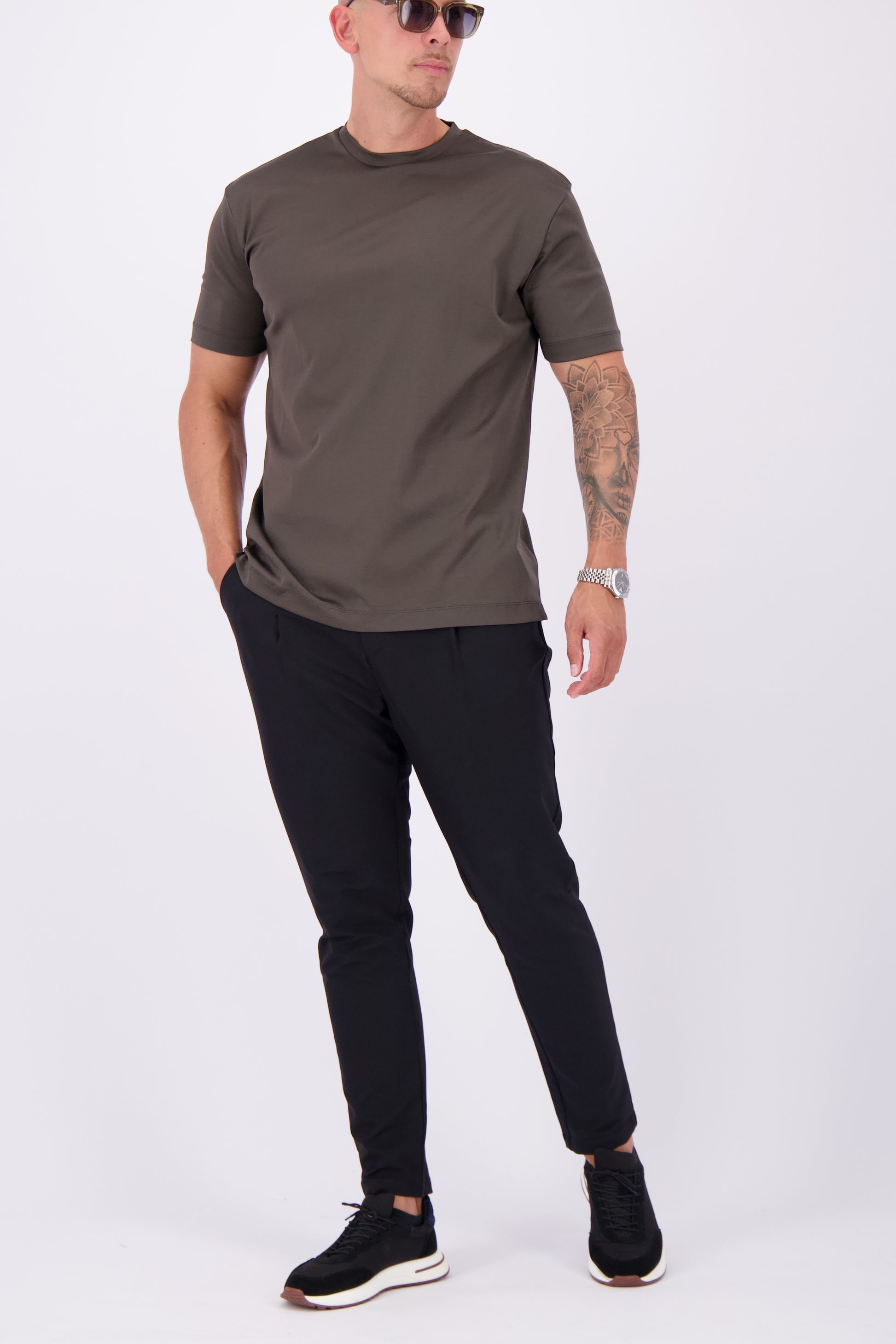 Les Brutes mercerised t-shirt donkergroen glans t-shirt