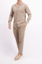 Les Brutes overhemd taupe shirt in taupe cuban collar mercerised shirt glans overhemd