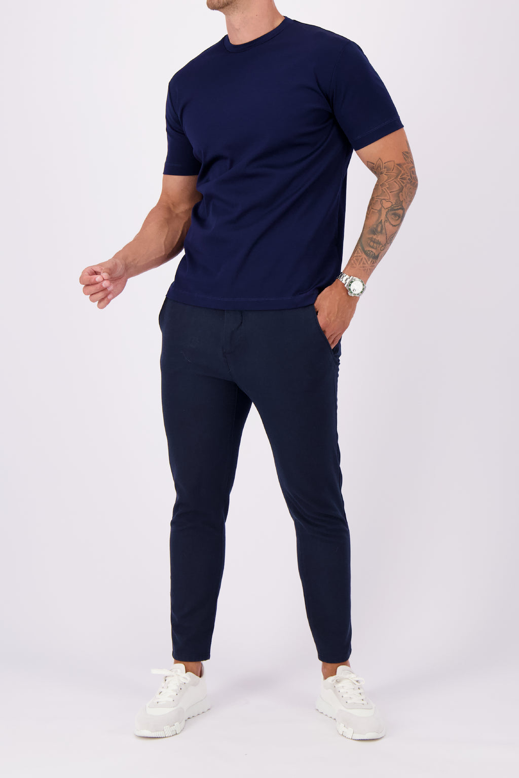 Les Brutes mercerised tshirt navy blue  glans t-shirt blauw koningsblauw donkerblauw