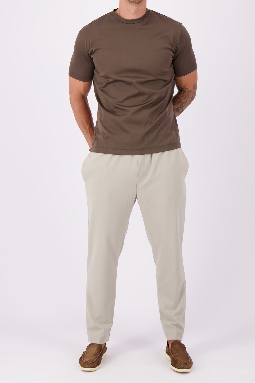 Les Brutes mercerised tshirt coffee brown glans t-shirt bruin