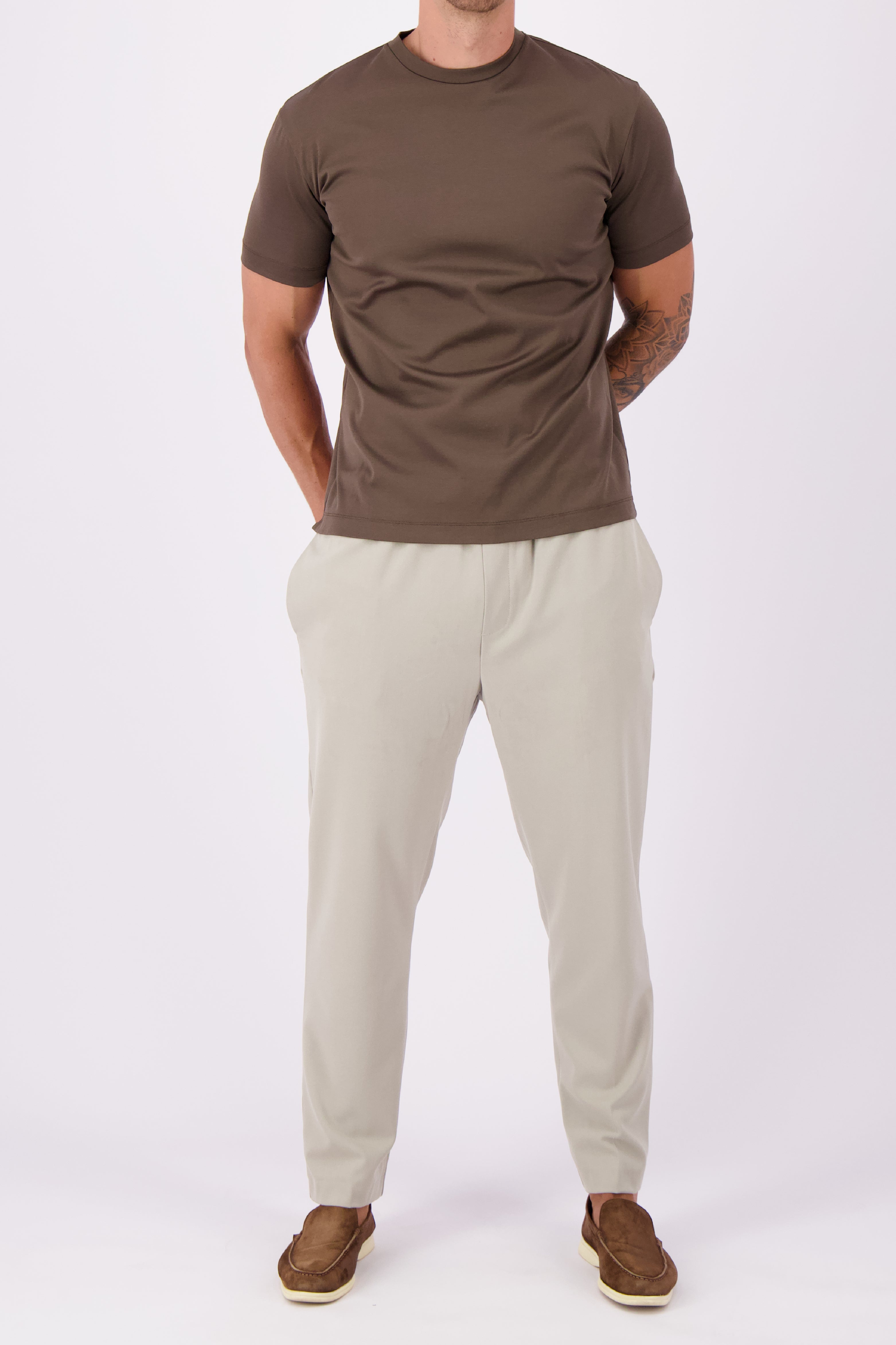 Les Brutes mercerised tshirt coffee brown glans t-shirt bruin