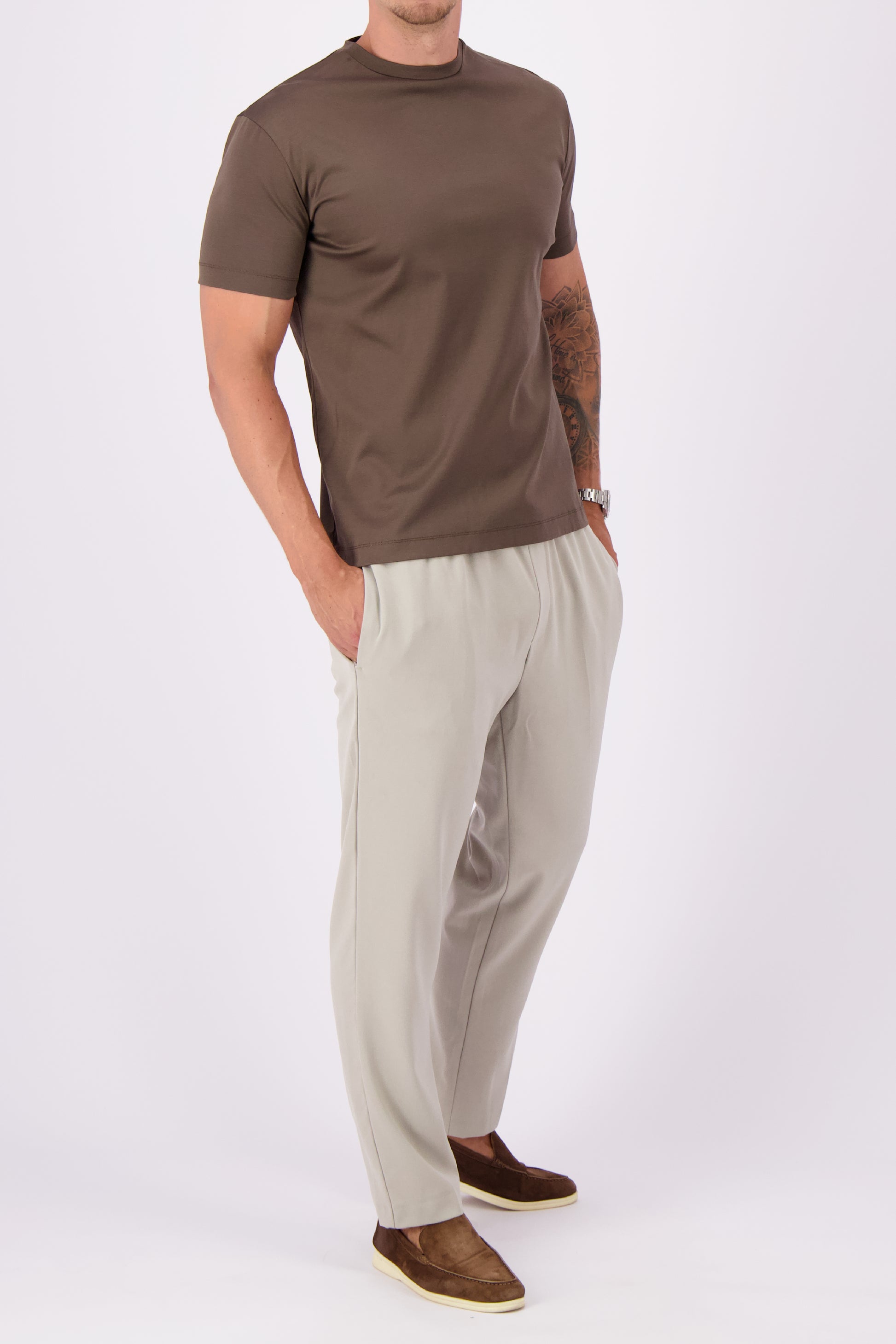 Les Brutes mercerised tshirt coffee brown glans t-shirt bruin