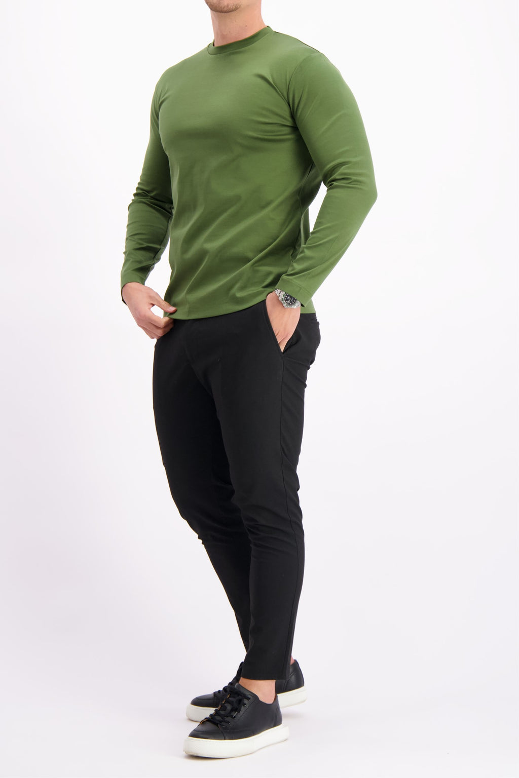 Les Brutes t-shirt longsleeve green tshirt lange mouw groen mercerised
