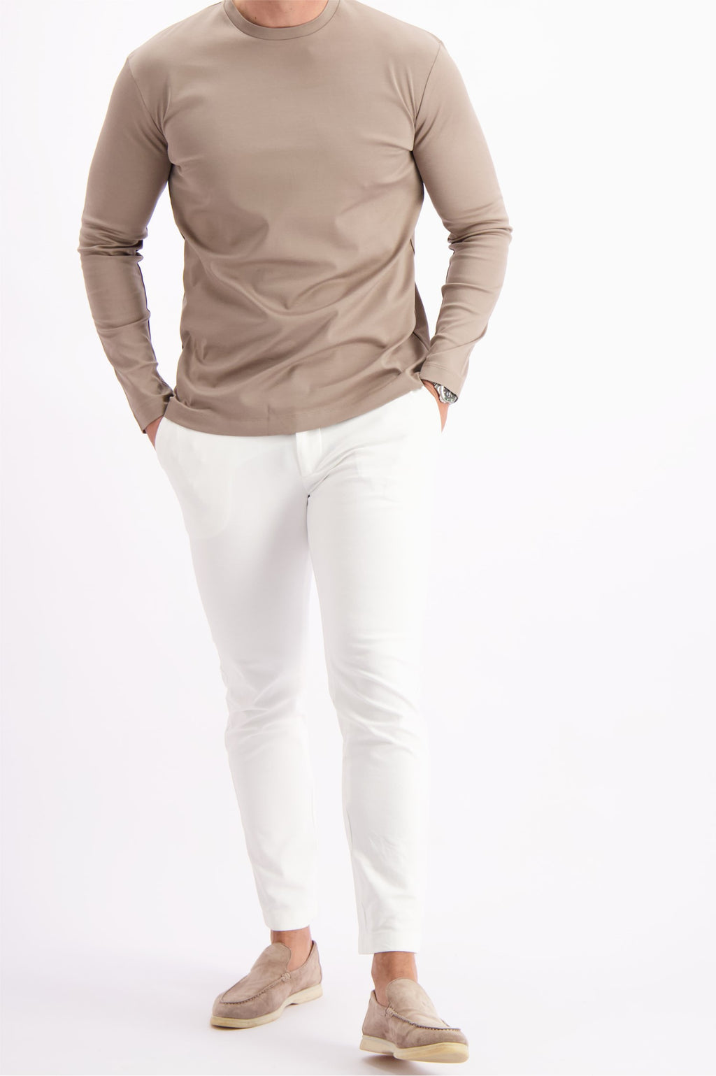 Les Brutes t-shirt longsleeve taupe tshirt lange mouw taupe mercerised