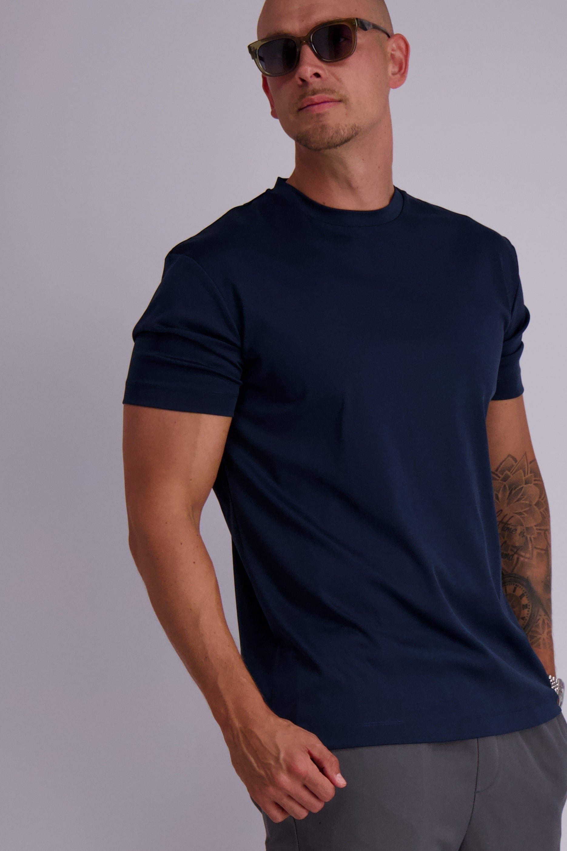 Les Brutes mercerised tshirt Navy blue glans t-shirt donkerblauw marine blauw
