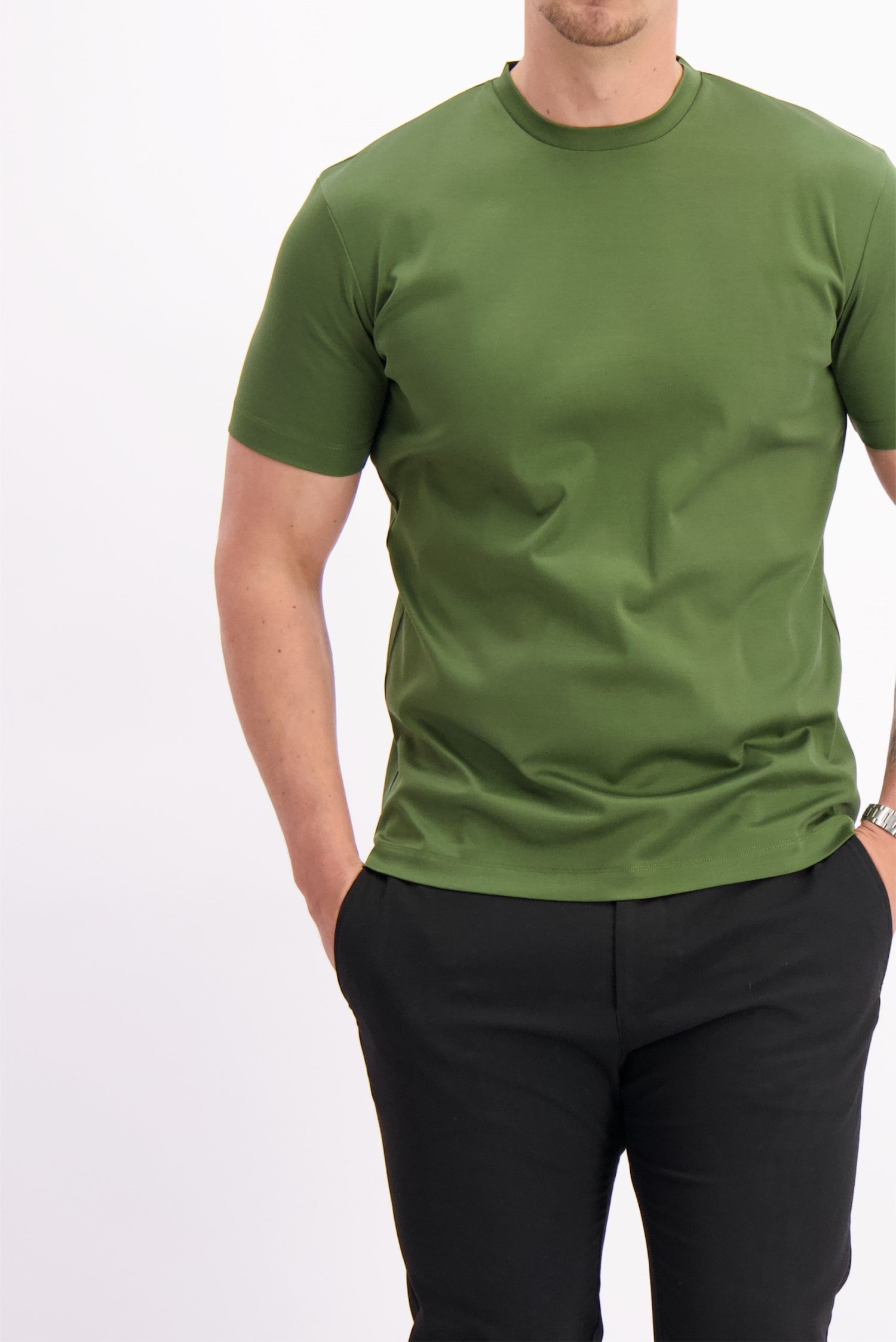 Les Brutes mercerised tshirt olive green army glans t-shirt groen