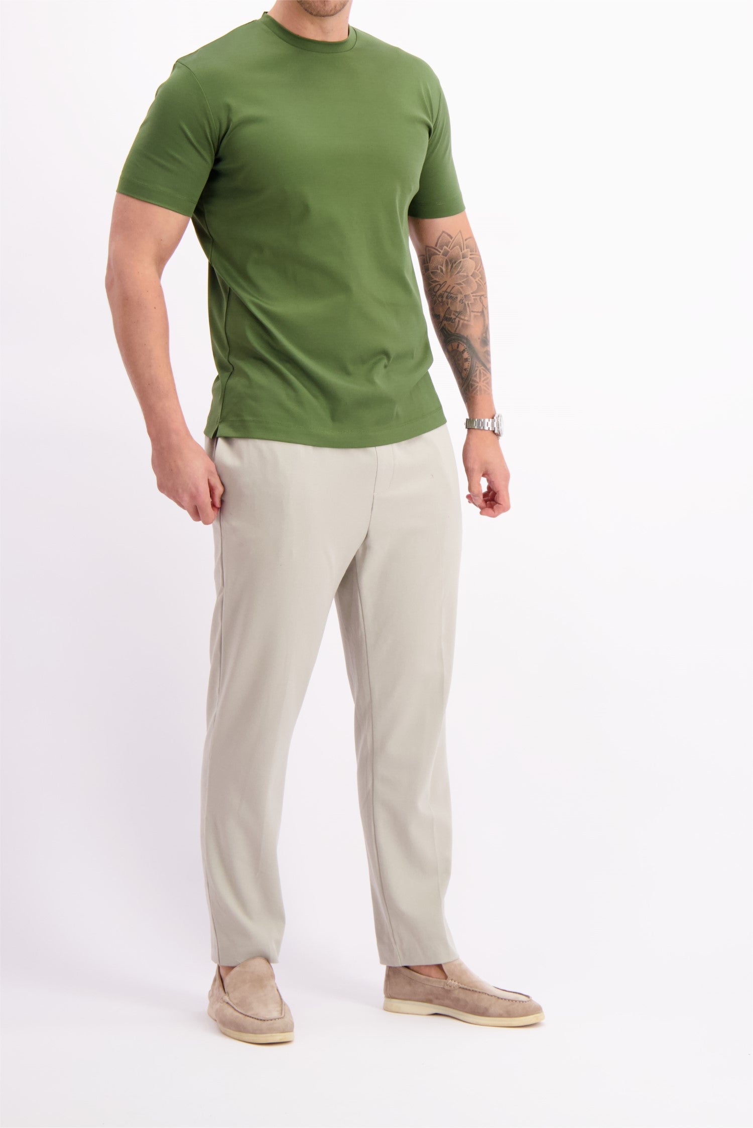 Les Brutes mercerised tshirt olive green army glans t-shirt groen
