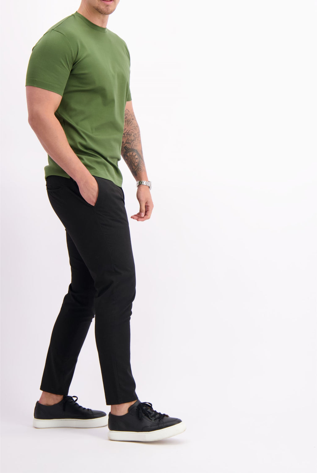Les Brutes mercerised tshirt olive green army glans t-shirt groen