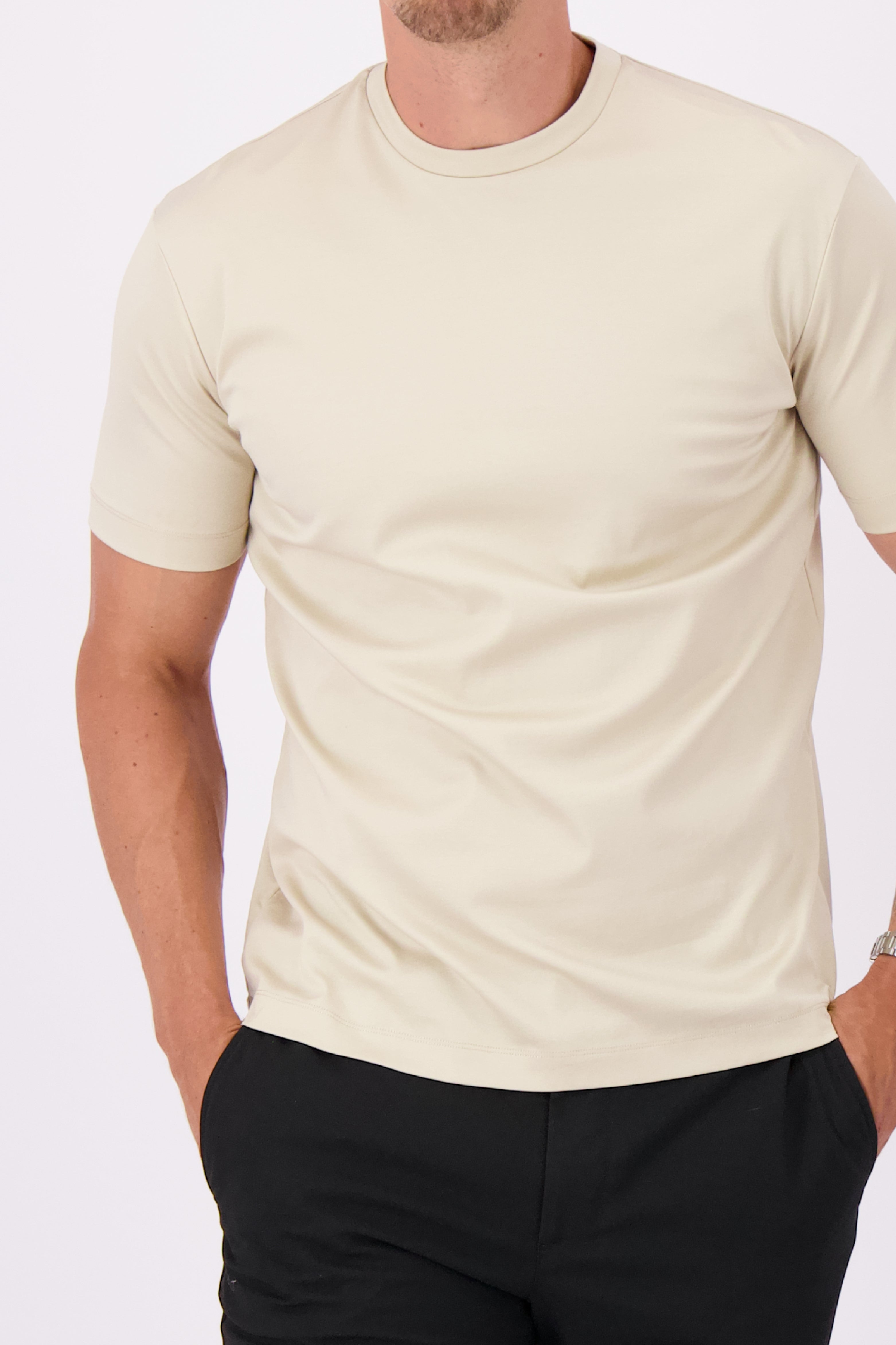 Les Brutes mercerised tshirt sand creme beige glans t-shirt creme beige