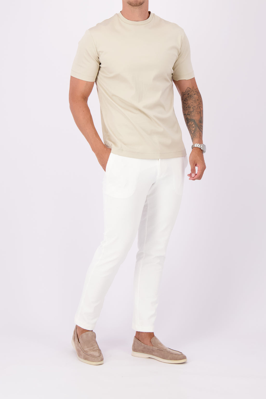 Les Brutes mercerised tshirt sand creme beige glans t-shirt creme beige