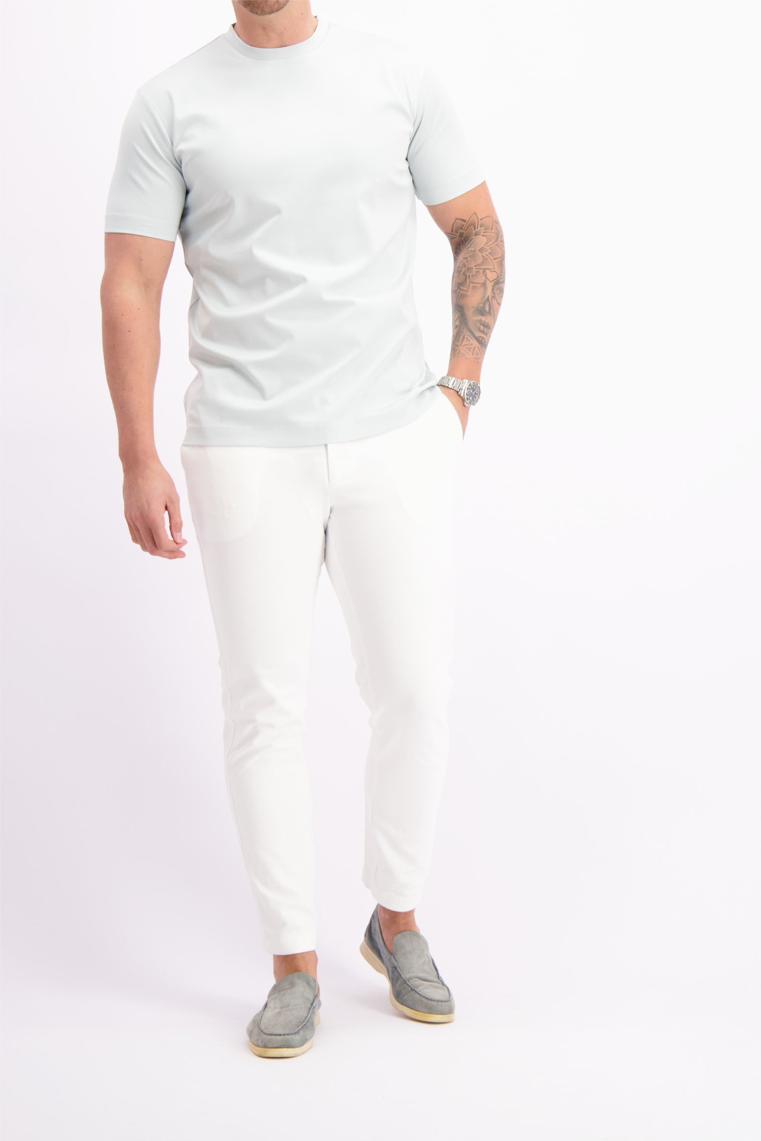 Tshirt mercerised blue lightblue summer tshirt zomers glans tshirt lichtblauw wit mercerised