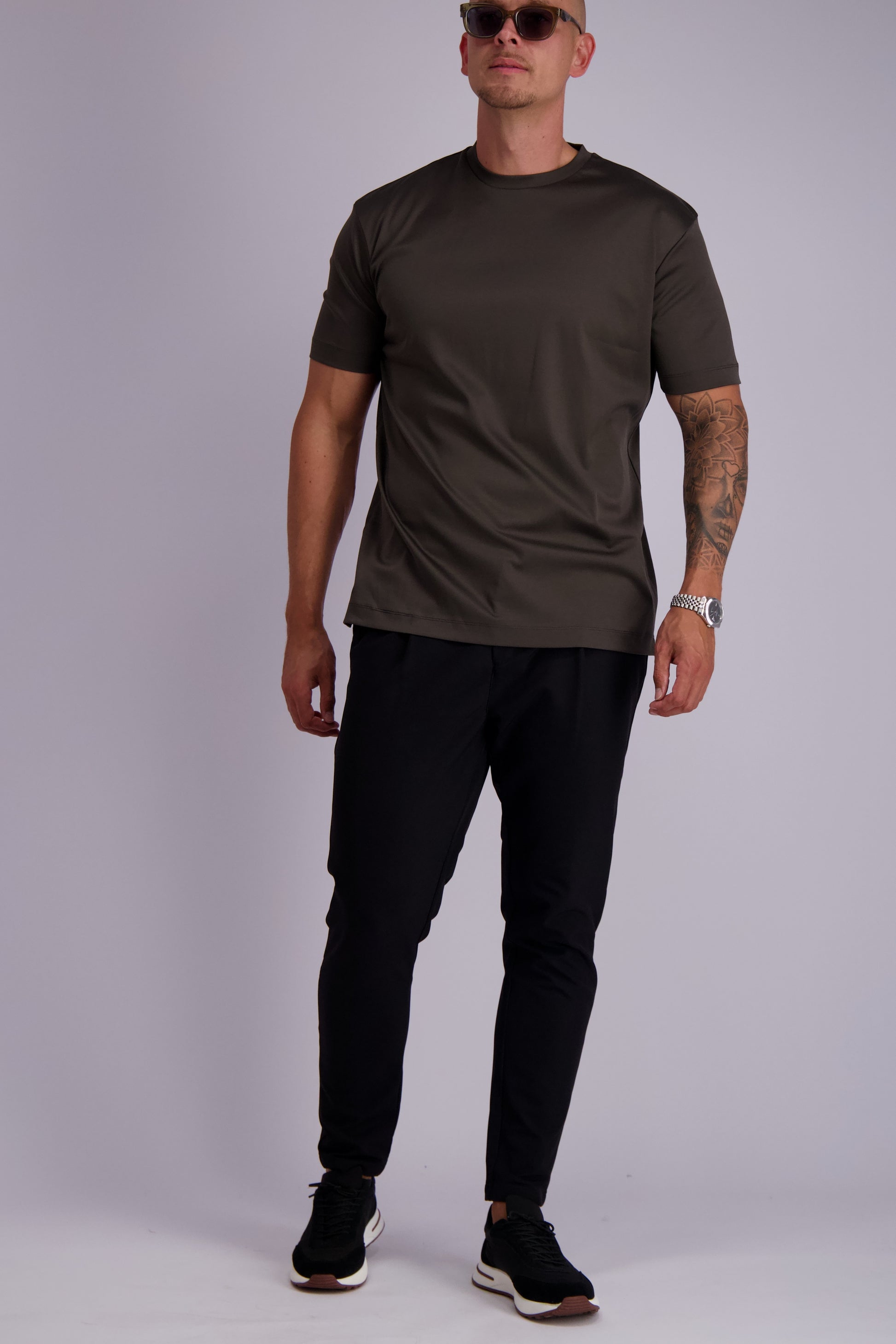 Les Brutes mercerised t-shirt donkergroen glans t-shirt