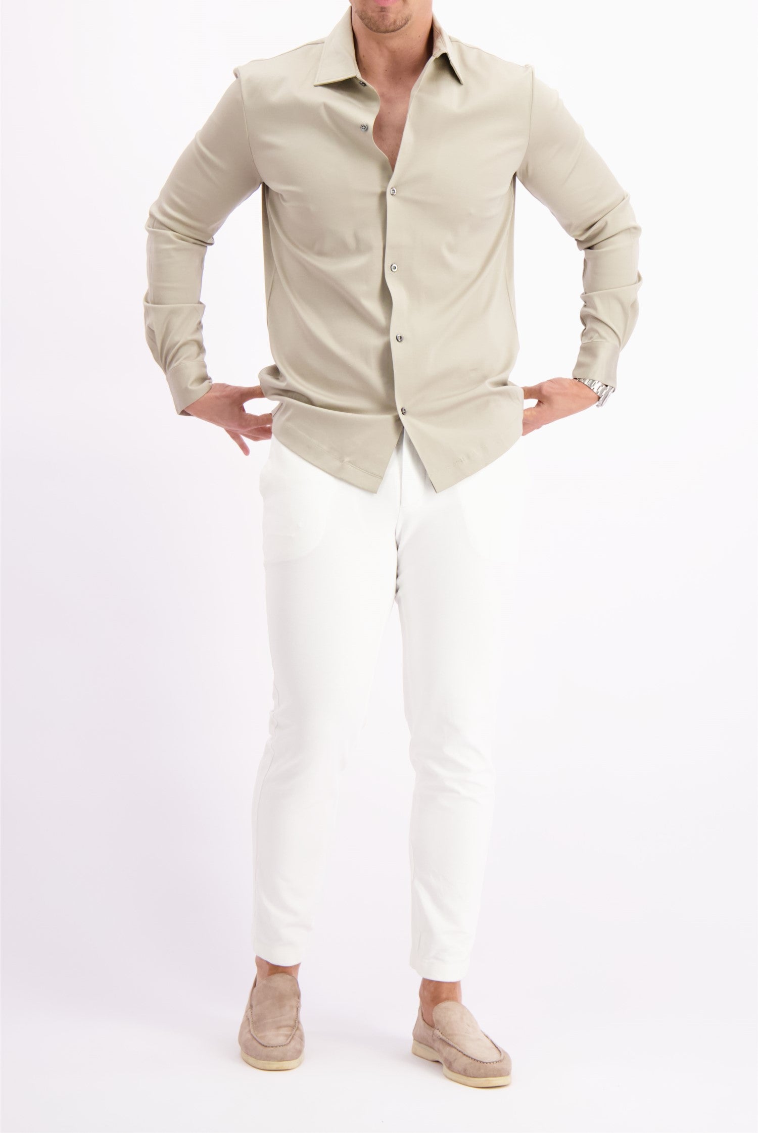 Les Brutes shirt beige mercerised overhemd taupe beige mercerised