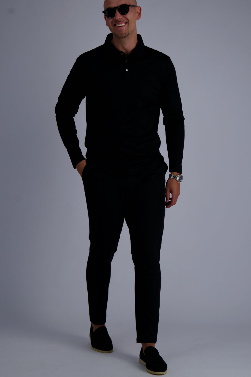 Les Brutes luxury outfit polo mercerised long sleeve in black