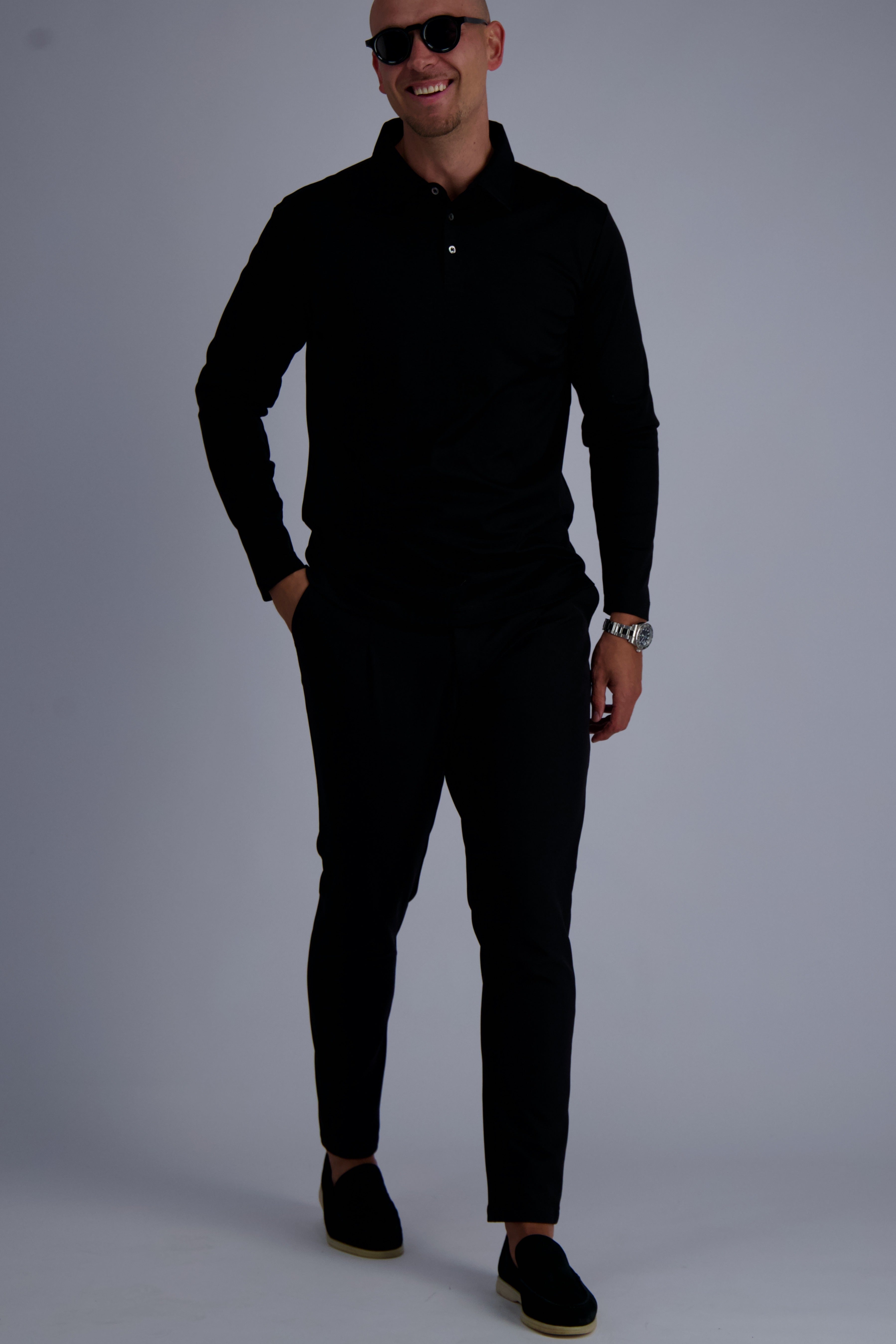 Les Brutes luxury outfit polo mercerised long sleeve in black