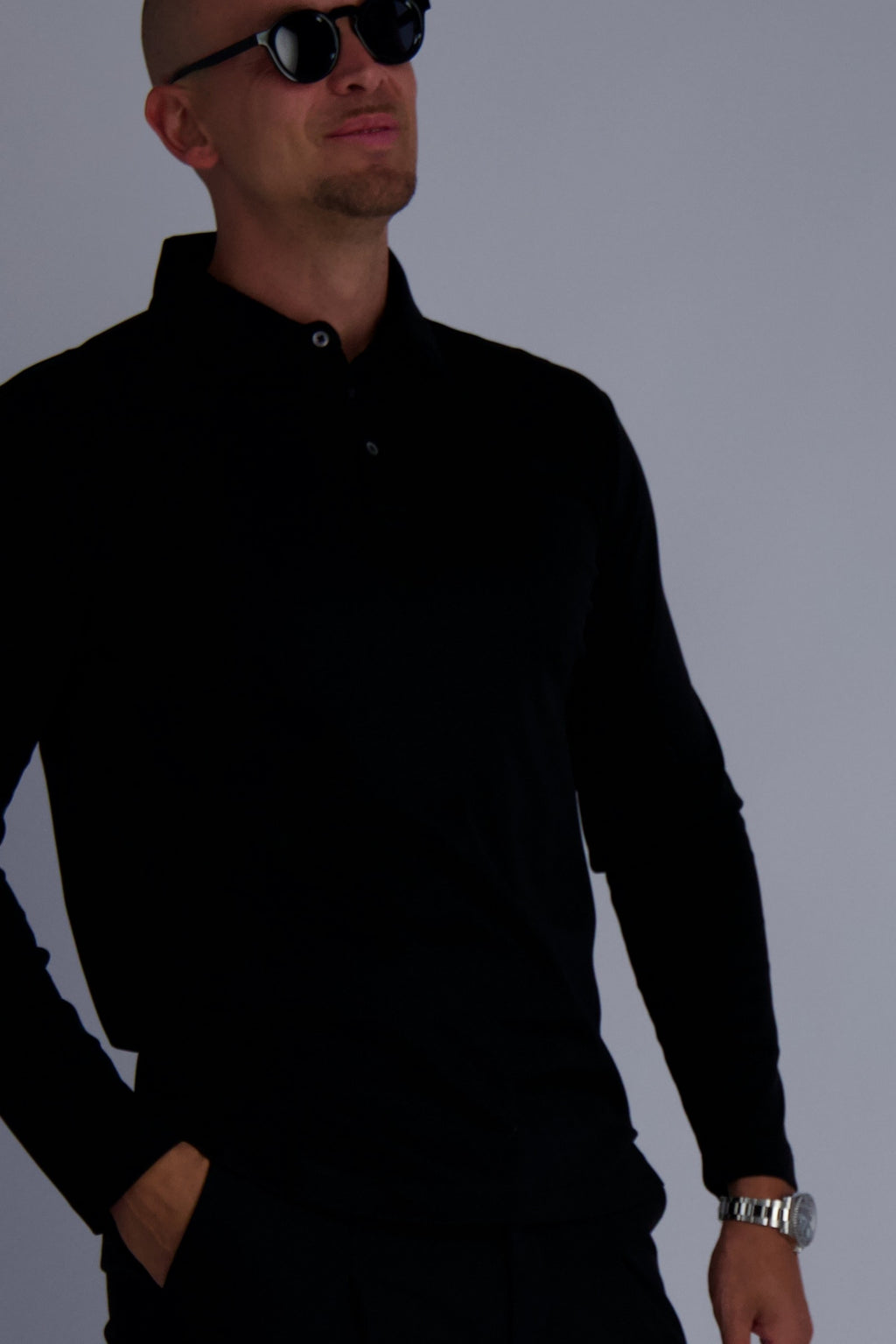 Les Brutes luxury polo long sleeve for men in black with premium mercerised cotton