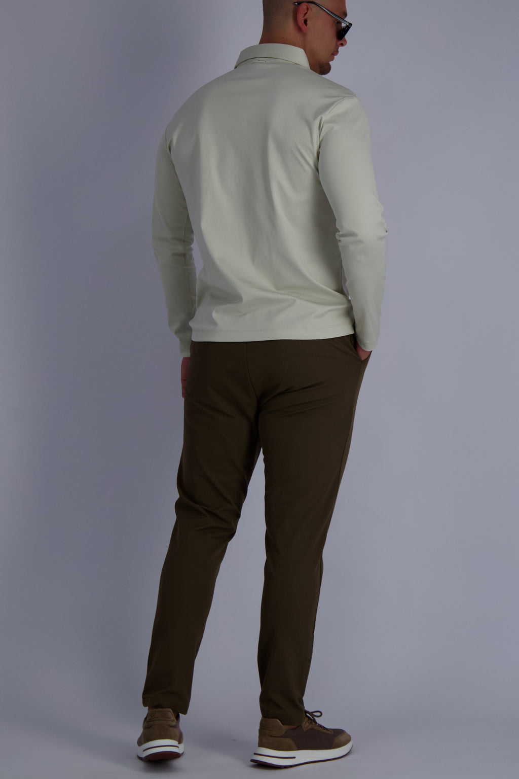 Les Brutes double mercerised cotton polo in long sleeve in color pearl white. Luxury polo and premium quality
